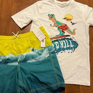 NWT Old Navy Boys Rashguard and Matching Swim Trunks Size Large10-12.